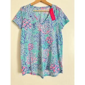 NWT Lilly Pulitzer Etta V-Neck Blouse Top Shirt Slub Cotton S Now You Sea Me